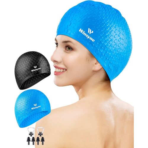 Asas-Lot De 2 Bonnets De Bain Unisexes En Silicone Pour Homme Et Femme,Grande Taille,Bonnet De Bain Pour Cheveux Longs/Tresses Pour Garder Les Cheveux Secs,Bonnet De Bain Imperméable Pour La 