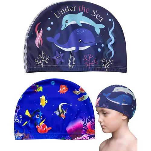 Asas-Lot De 2 Bonnets De Bain Pour Enfants-Design Mignon Et Ludique,En Polyester Élastique,Idéal Pour Garçons Et Filles De 1 À 8 Ans(Bleu) 