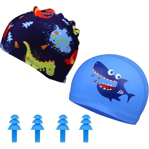 Asas-Bonnet De Bain,Bonnet De Bain,Bonnet De Bain Enfant,Bonnet De Bain Bebe,2pcs Bonnets De Bain Pour Enfants Bonnets De Bain Extensibles Pour Garçons Et Filles De 1 À 8 Ans,Motifs De Dinosaures 