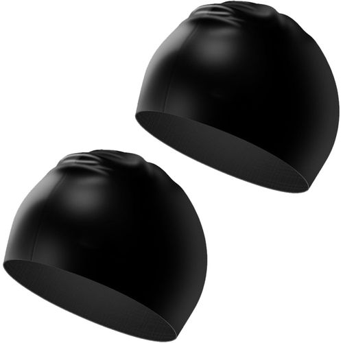 Asas-2 Pièces De Bonnets De Bain Noirs,Bonnets De Bain En Silicone,Bonnets De Bain Avec Protection Auditive,Bonnets De Bain Bandana,Bonnets De Bain Élastiques Rétractables 
