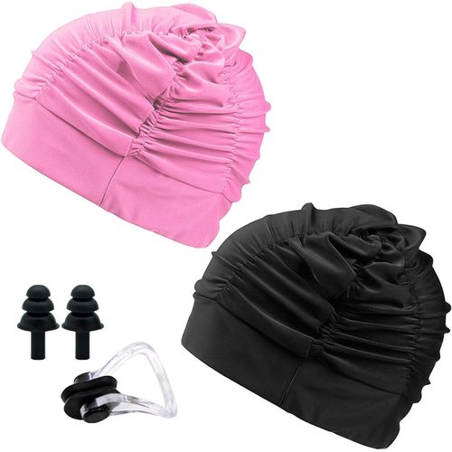 Asas-2 Bonnets De Bain Pour Femmes Avec 1 Pince-Nez Et 1 Paire De Bouchons D'oreilles,Bonnet De Bain Élastique,Bonnet De Bain Adulte,Fournitures De Natation