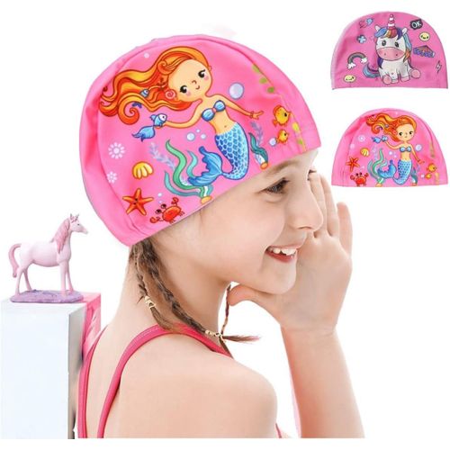 Asas-Bonnet De Bain Licornes Et Sirènes Pour Enfants,Bonnet De Bain Élastique Pour Filles Pour Cheveux Longs Et Courts,Bonnet De Bain Pour Enfants De 4 À 10 Ans 