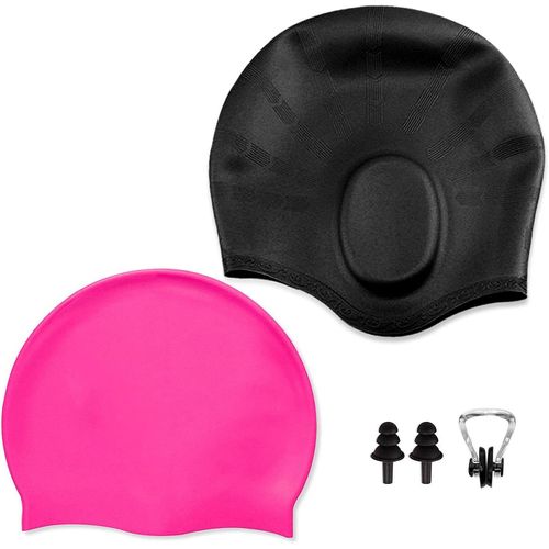 Asas-Bonnet De Bain Unisexe En Silicone Pour Femmes,Hommes Et Enfants-Lot De 2 Bonnets De Bain Imperméables Avec Poches Pour Les Oreilles Et Un Classique-Livré Avec 1 Paire De Bouchons D'oreille 