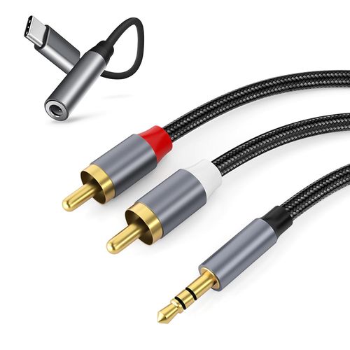 asas-Câble Lotus 3,5Mm Vers Rca Avec Adaptateur Audio Usb-C,Câble Adaptateur Auxiliaire Vers Rca,Compatible Avec Téléphone Portable De Voiture,Adaptateur Jack Audio