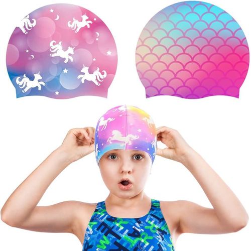 Asas-Lot De 2 Bonnets De Bain En Silicone Pour Enfant-Imperméables-Pour Fille Et Garçon-Imprimé En Silicone 