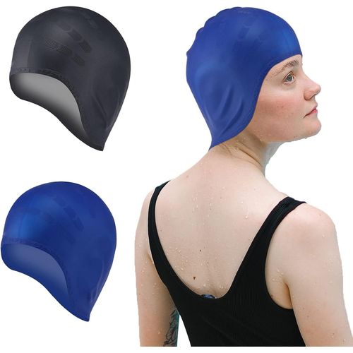 Asas-Lot De 2 Bonnets De Bain En Silicone Pour Adultes,Protection Auditive Pour Adultes,Garde Les Cheveux Propres,Pour Cheveux Longs Et Courts 