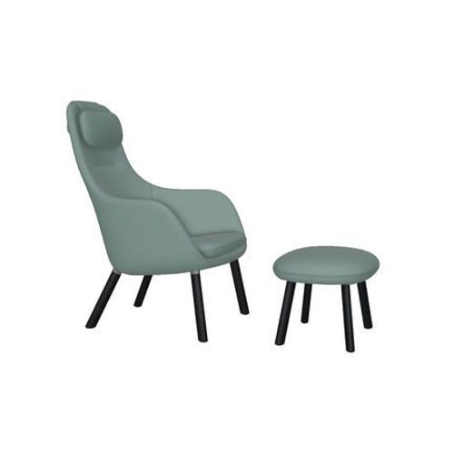 Vitra - Hal Lounge Chair & Ottoman - Chêne Foncé - Dumet Sauge/Bleu Acier - Patins Pour Tapis De Sol - Coussin D'assise Non Fixé - Bleu