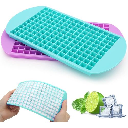 Asas-Lot De 2 À 160 Petits Bacs À Glaçons En Silicone Pour Whisky,Cocktails,Bouteilles D'eau¿Sans Bpa,Flexible Et Empilable(Cyan Et Violet)