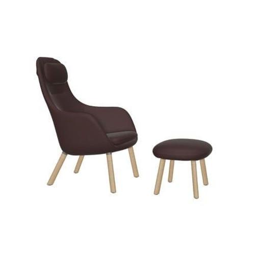 Vitra - Hal Lounge Chair & Ottoman - Chêne Nature - Volo Châteigne - Patins Pour Tapis De Sol - Coussin D'assise Non Fixé - Marron