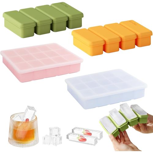 Asas-Maomun 4 Bac A Glacon Bac A Glacons Avec Couvercle Bebe,38 Glaçon De Bac Glacon Silicone,Bac À Glacon Moule A Glacon Silicone Démoulage Facile Bacs À Glaçons Pour Soupe Whisky Soupes Beurre