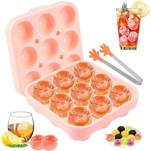 Asas-Bac A Glacons Avec Couvercle Bebe¿Bac A Glacon¿Moule À Glaçons En Silicone Rose Avec Couvercle¿9 Compartiments,Bac À Glaçons 3d Avec Couvercle¿Pour Whisky¿Cocktail¿Glaces,Congélateur¿Boissons