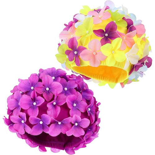 Asas-Lot De 2 Bonnets De Bain Pour Femme-Manuel D'utilisation-Strass-Motif Pétales De Fleurs-Style Rétro-Pour Nageurs Et Femmes