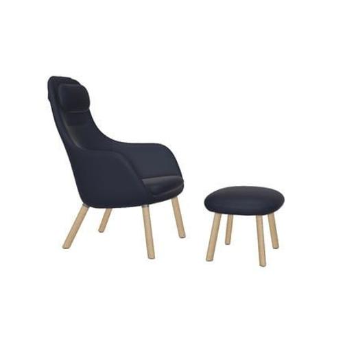 Vitra - Hal Lounge Chair & Ottoman - Chêne Nature - Cosy 2 - Bleu Foncé - Patins Pour Tapis De Sol - Coussin D'assise Non Fixé - Bleu
