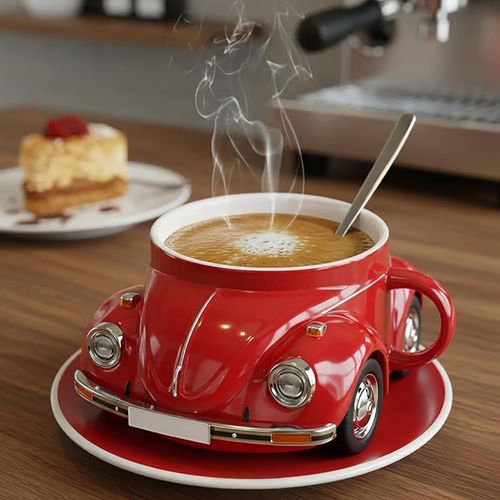Tasse À Café En Forme De Coccinelle, Tasse À Boisson Amusante Pour Les Fans De Voiture, Nouveauté, Tasse À Thé, Décoration De Maison Et De Bureau, Cadeaux Créatifs Pour Les Amateurs De Coccinelle-Rouge