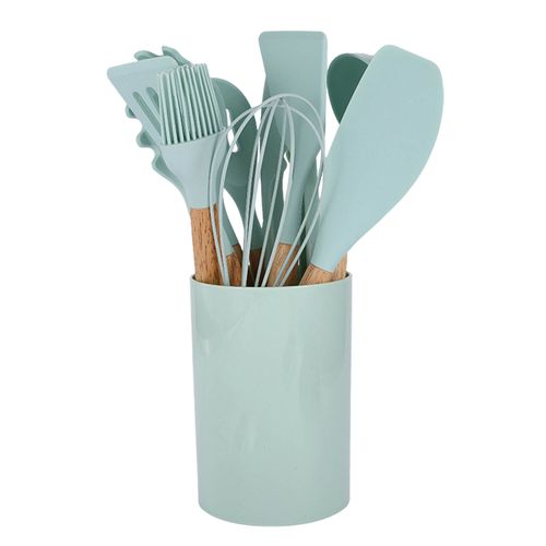 Ensemble D'ustensiles De Cuisine En Silicone Avec Manche En Bois, Outils De Cuisine Résistants À La Chaleur, Ustensiles De Cuisine Antiadhésifs Sûrs Pour La Maison Et Le Restaurant-1 Ensemble Vert Clair