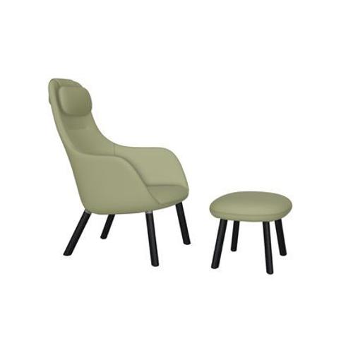 Vitra - Hal Lounge Chair & Ottoman - Chêne Foncé - Dumet Bleu Poudré/Chartreuse - Patins Pour Tapis De Sol - Coussin D'assise Fixé - Bleu