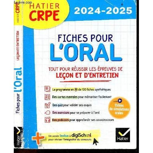 Hatier Crpe 2025/2026 - Fiches Pour L Oral - Tout Pour Reussir Les Epreuves De Lecon Et D Entretien- Programme En + De 120 Fiches Synthetiques, Cartes Mentales Pour Memoriser Facilement, Quiz Pour Valider Ses Acquis, Exercices Pour Se Preparer A L Oral...