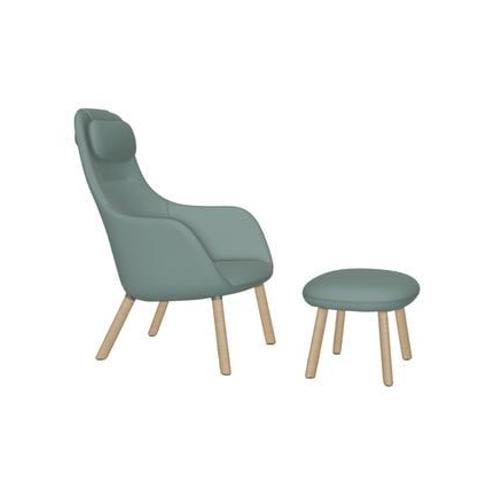 Vitra - Hal Lounge Chair & Ottoman - Chêne Nature - Dumet Sauge/Bleu Acier - Patins Pour Tapis De Sol - Coussin D'assise Fixé - Bleu