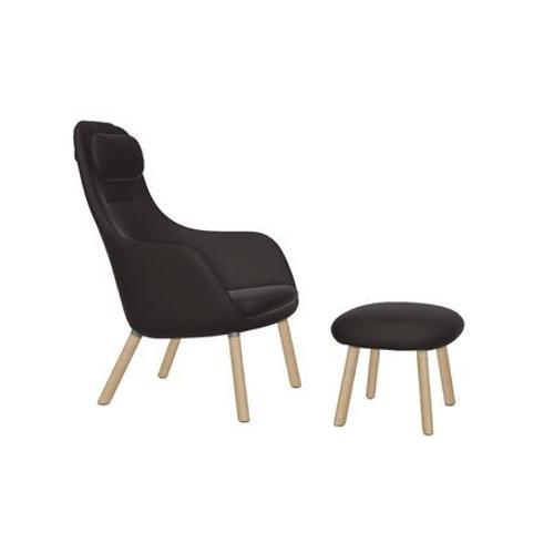 Vitra - Hal Lounge Chair & Ottoman - Chêne Nature - Credo Noir/Aubergine - Patins Pour Tapis De Sol - Coussin D'assise Non Fixé - Violet