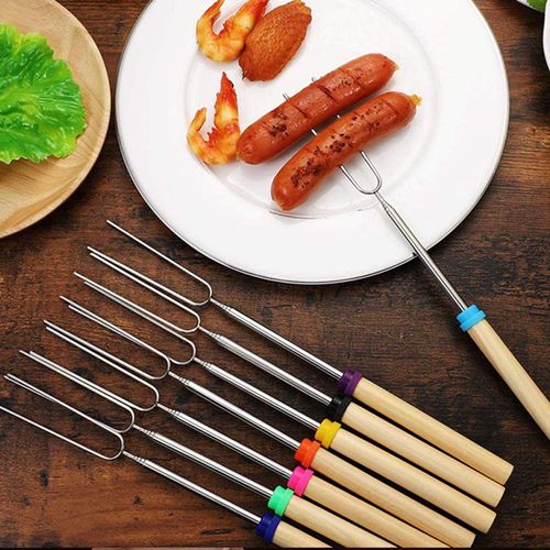 8 pièces fourchette de barbecue télescopique en acier inoxydable double brochettes en forme de U bâton Smores avec sac de rangement ustensile de barbecue antirouille pour hot dog barbecue pique-nique camping