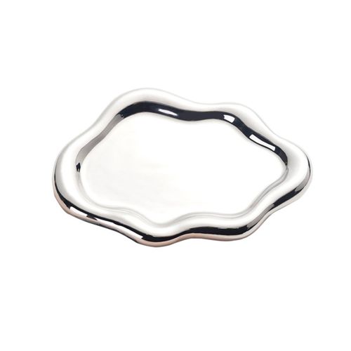Plateau À Bijoux En Céramique, Plat À Bibelots, Design Nuage, Porte-Clés De Vanité Pour Femmes, Porte-Bague, Assiette En Argent, Bol, Décoration De Chambre, Cadeau D'anniversaire Esthétique-Ellipse D'argent