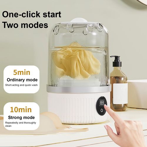 Machine à laver les sous-vêtements, mini laveuse portable rechargeable, lavage rapide, cycles chronométrés, technologie ultrasonique, machine à laver adaptée aux voyages, aux dortoirs de camping-Blanc