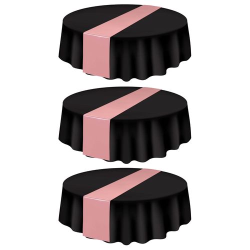 3 pièces nappe en plastique jetable 84 pouces couverture de table imperméable et résistante aux taches nappes de salle à manger rondes pour les fêtes événements Noël remise des diplômes décoration de mariage-Rose Noir