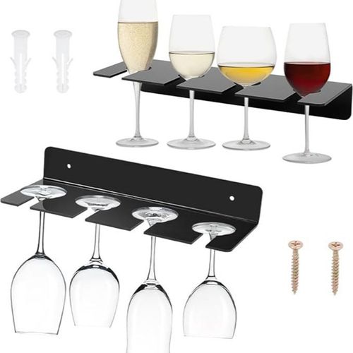 2 pièces support de verre à vin mural en acrylique en forme de L support à verres à pied en acrylique transparent facile à installer organisateur de bar de restaurant de cuisine à domicile-Noir