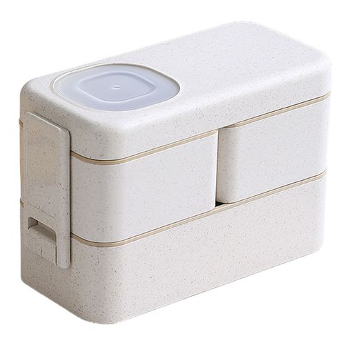 Boîte À Déjeuner Bento Anti-Fuite Avec 3 Compartiments, Fermeture À Boucle Double Couche, Boîte À Salade Empilable Passe Au Micro-Ondes Pour Enfants Et Adultes-Beige