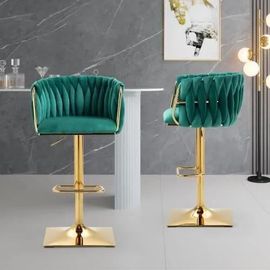 Tabourets De Bar Vintage Avec Dossier Et Repose-Pieds Chaises De Salle À Manger À Hauteur De Comptoir 2pc-Set Vert