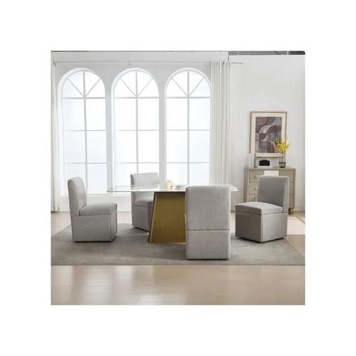 Chaises De Salle À Manger Tapissées Ensemble De 2 Fauteuils Roulants Modernes Blancs Chaises Sans Bras En Tissu (Light Grey Linen)