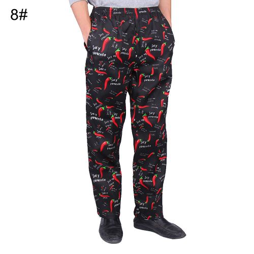Hommes Rayure Plaid Chili Imprimé Hôtel Restaurant Cuisine Chef Travail Pantalons Longs-Xxl8#