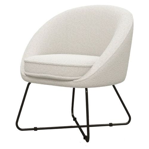 Jonas-Fauteuil Lounge En Tissu Bouclette Ecru Et Pieds Métal Noir