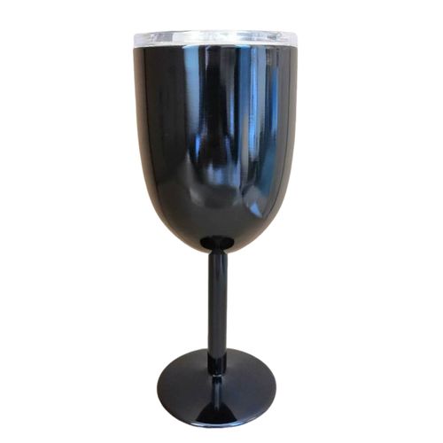 Verre À Cocktail Isolé De 10 Oz, Gobelet À Couvercle À Pied Haut À Double Paroi Pour Cocktails, Vin, Boissons Froides, Verre À Vin En Acier Inoxydable-Noir