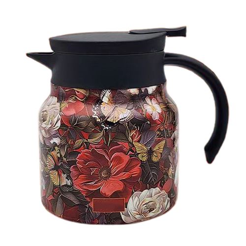 Carafe À Café Thermique, Théière Isolée Avec Filtre Intégré, Bec En Forme De V, Motif Floral Rétro, Théière À Eau, Pichet À Boisson-1000ml Rouge