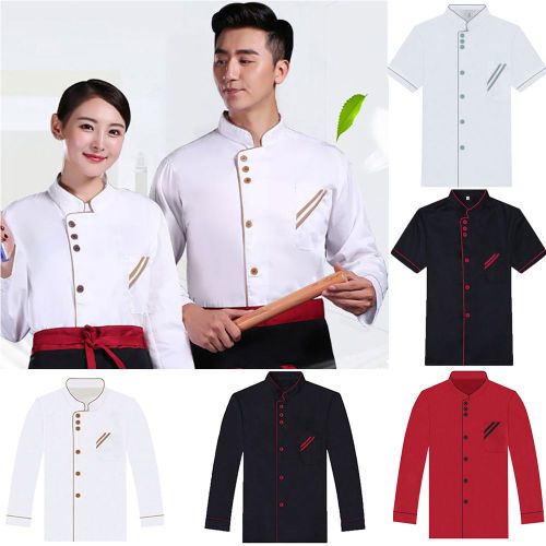 Veste De Chef Unisexe À Manches Longues Et Courtes, Manteau, Uniforme De Service De Cuisine D'hôtel, Vêtements De Travail-Xxl Rouge + Noir Manches Courtes