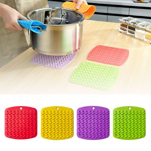 Napperon de Table de cuisine en Silicone, support de Pot carré, tapis antidérapant, coussin chaud, repose-cuillère-Rouge