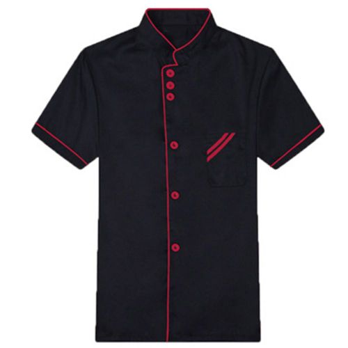 Veste De Chef Unisexe À Manches Longues Et Courtes, Manteau, Uniforme De Service De Cuisine D'hôtel, Vêtements De Travail-M Noir + Rouge Manches Courtes