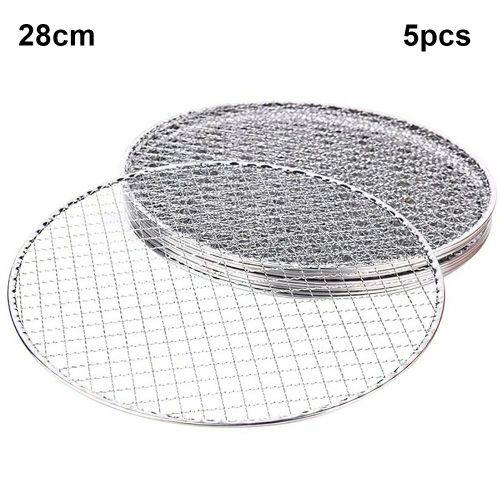 Grille de Barbecue jetable ronde, filet à rôtir, poêle à pâtisserie, 5 pièces/ensemble-28 cm