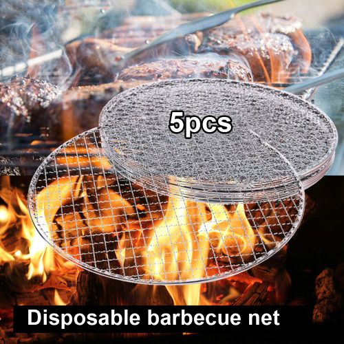 Grille de Barbecue jetable ronde, filet à rôtir, poêle à pâtisserie, 5 pièces/ensemble-33 cm