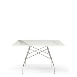 Kartell - Table Glossy Rectangulaire - Marbre Blanc - Chrome  - Blanc