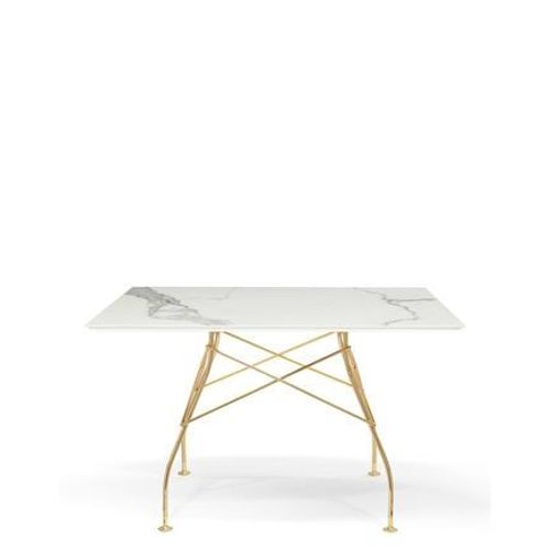 Kartell - Table Glossy Rectangulaire - Marbre Blanc - Doré - Blanc