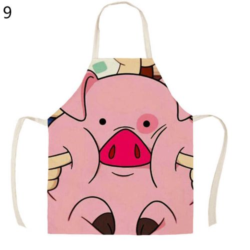 Tablier de cuisine sans manches, anti-taches, lin rose, imprimé cochon, bavoir Long, accessoires ménagers-9