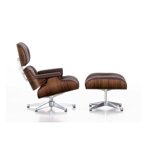 Vitra - Lounge Chair & Ottoman - Poli - Cuir Premium F Chocolat - Noyer - Pigment Noir - Dimensions Classiques - 84 Cm - Marron