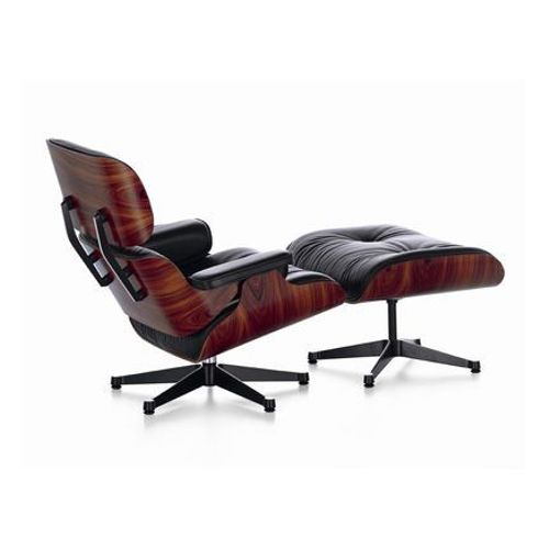 Vitra - Lounge Chair & Ottoman - Poli / Côtés Noirs - Cuir Premium F Marron - Santos Palisander - Dimensions Nouvelles - 89 Cm - Marron