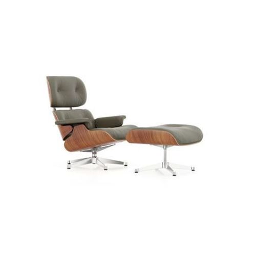 Vitra - Lounge Chair & Ottoman - Poli - Cuir Premium F Kaki - Cerisier Américain - Dimensions Nouvelles - 89 Cm - Vert