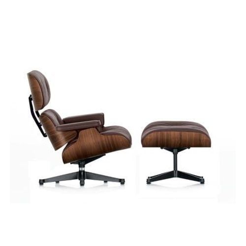 Vitra - Lounge Chair & Ottoman - Poli / Côtés Noirs - Cuir Premium F Chocolat - Noyer - Pigment Noir - Dimensions Classiques - 84 Cm - Marron