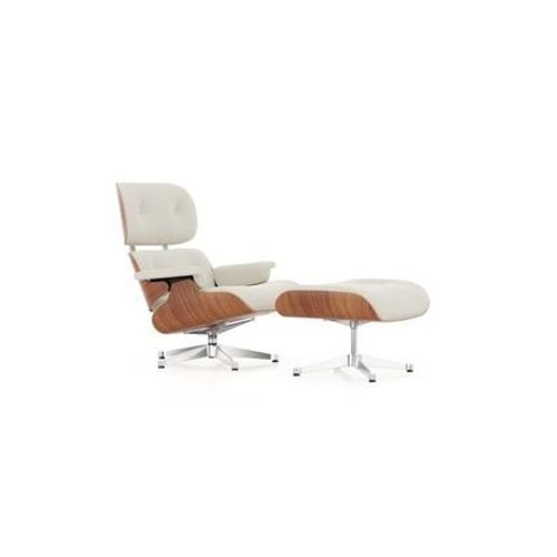 Vitra - Lounge Chair & Ottoman - Poli - Cuir Premium F Snow - Cerisier Américain - Dimensions Nouvelles - 89 Cm - Blanc