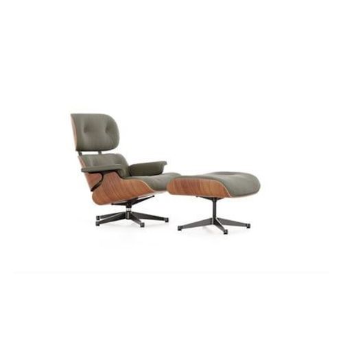 Vitra - Lounge Chair & Ottoman - Poli / Côtés Noirs - Cuir Premium F Kaki - Cerisier Américain - Dimensions Nouvelles - 89 Cm - Vert