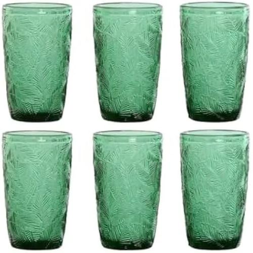 Verres - Home Esprit - Set De Verres Verts - 370 Ml - Verre À Pied - Multicolore - Design Avec Relief